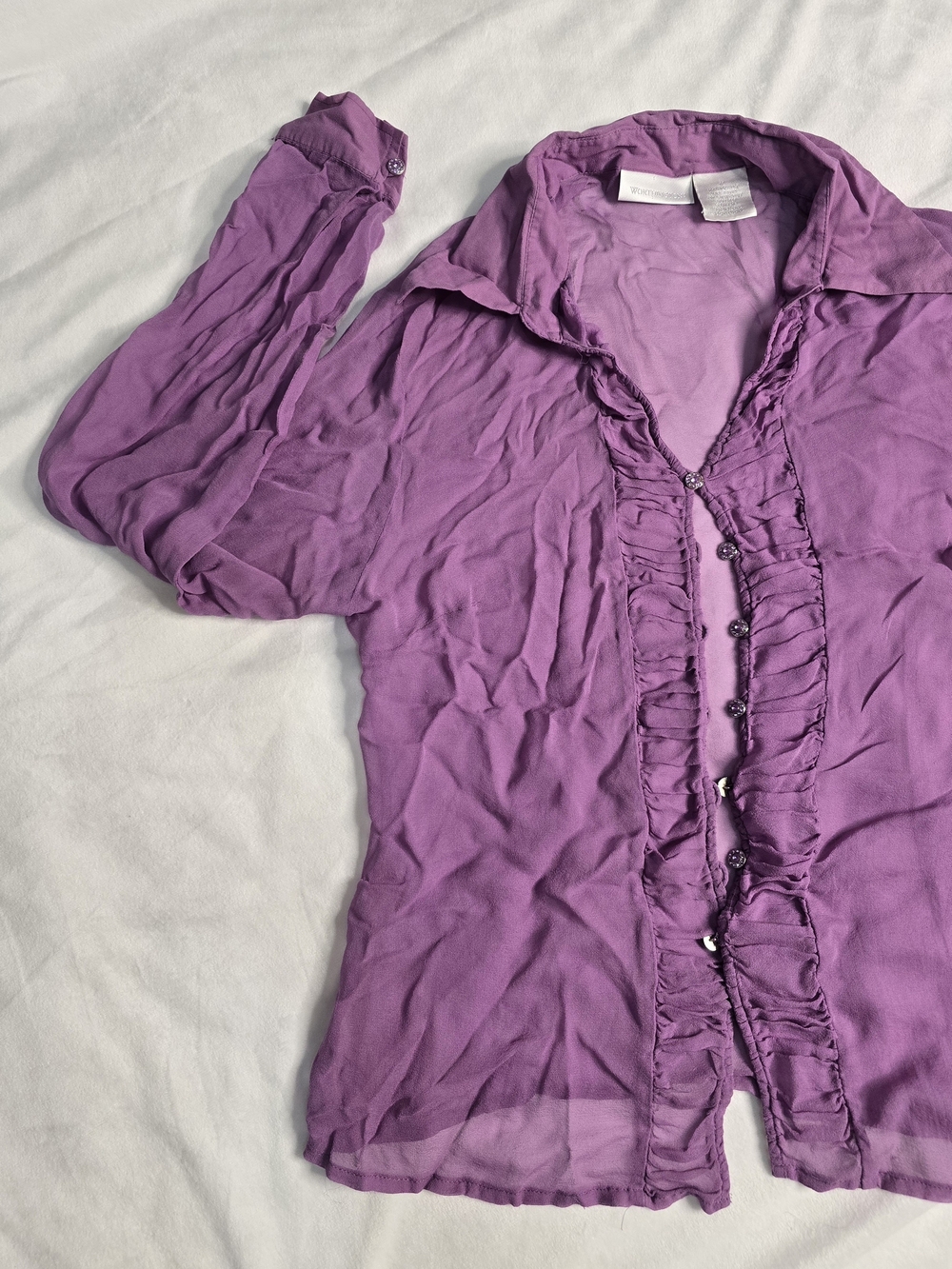Purple Ruffle-Front Women's Blouse - Picture 3 of 6